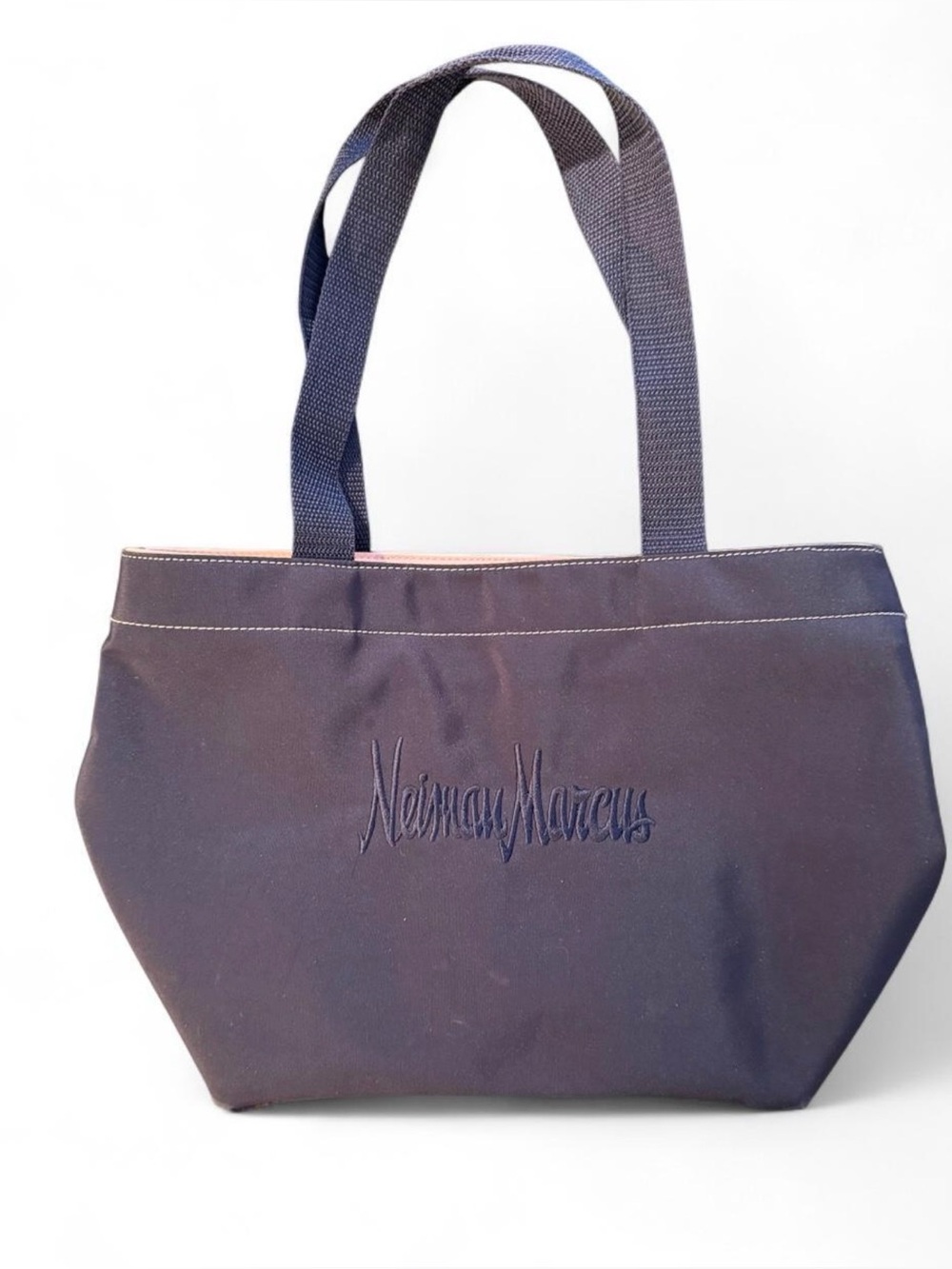NEIMAN MARCUS navy blue mini tote bag. Navy and pink polyester/nylon.